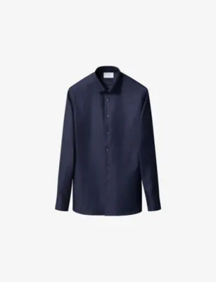 ETON Houndstooth King Long-Sleeve Contemporary-Fit Cotton Twill Shirt - Navy blue - 19.75 detail 2
