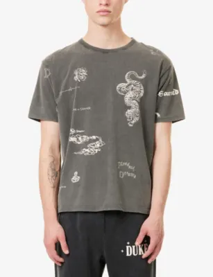 DUKE & DEXTER Sketch-Print Oversized Cotton T-Shirt detail 3