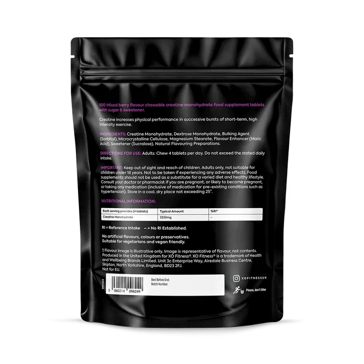 XO Fitness Creatine Chewables - 100 Chews Pouch - Mixed Berry detail 2