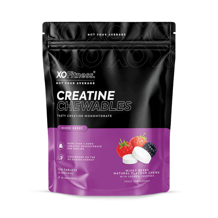 XO Fitness Creatine Chewables - 100 Chews Pouch - Mixed Berry