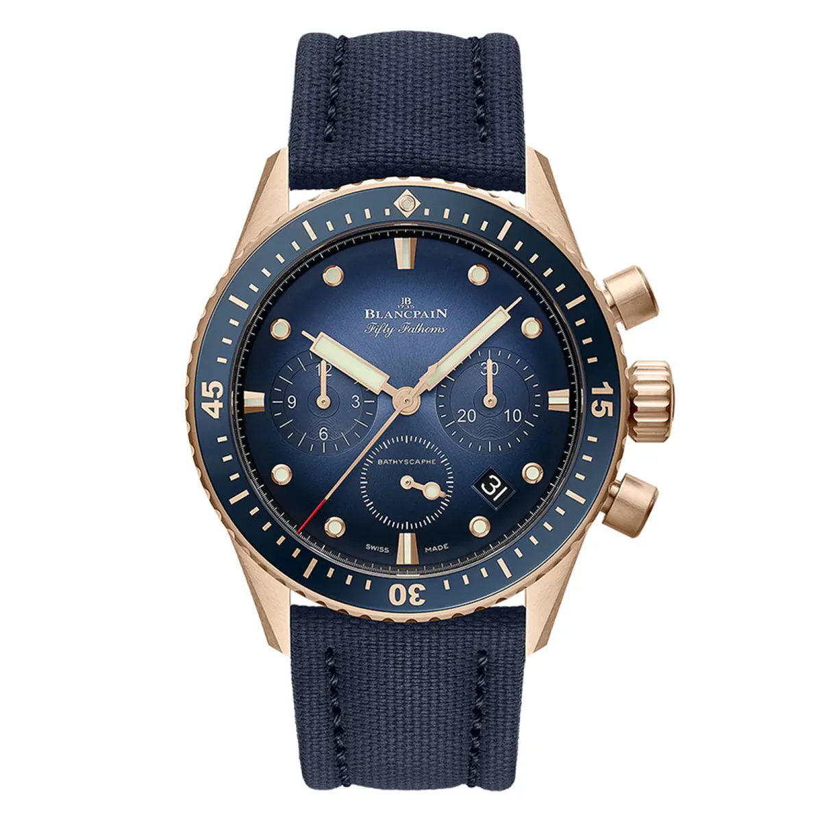 Blancpain Fifty Fathoms Bathyscaphe Flyback Chronograph 43mm Mens Watch Blue