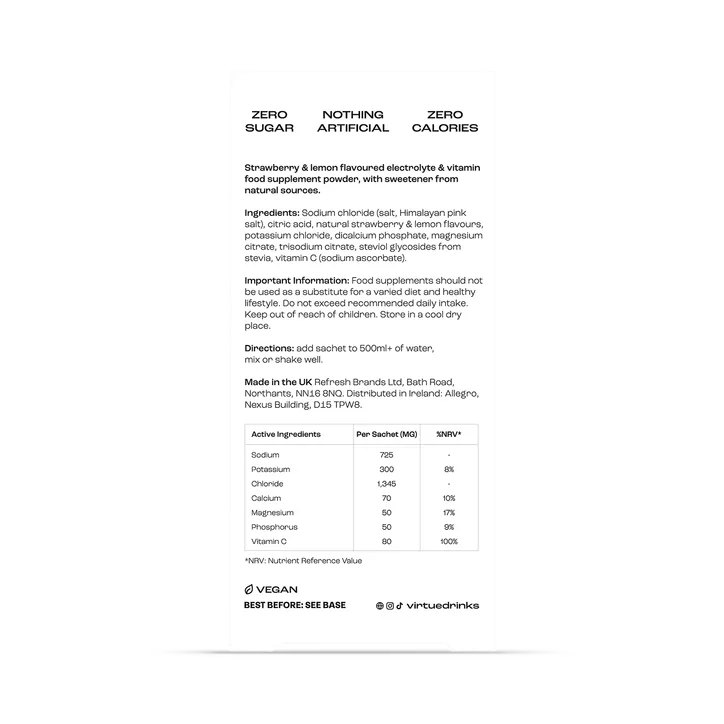 Virtue Electrolytes Hydration - Strawberry Lemonade 12 Sachets detail 2