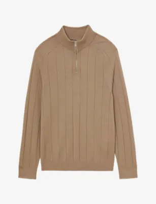 REISS Findlay Half-Zip Wide-Rib Merino Wool Jumper