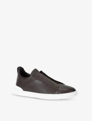 ZEGNA Triple Stitch Secondskin Panelled Leather Low-Top Trainers - EUR 42 / 8 UK MEN in BROWN, additional product view 3