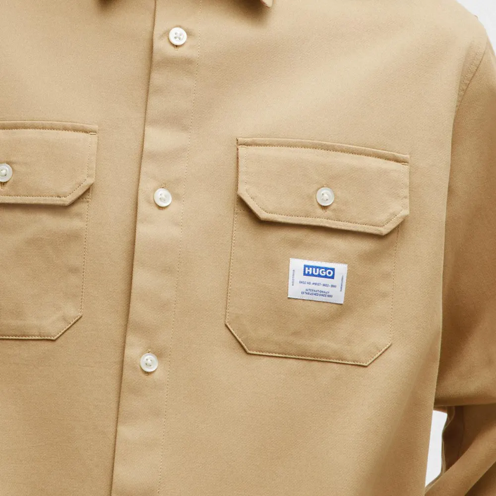 Hugo Men's Ekynone Blue Overshirt in Beige 269, additional product view 3