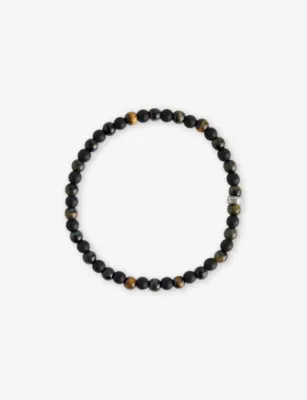 THOMAS SABO Talisman Sterling-Silver, Obsidian, And Tiger-Eye Beaded Bracelet - 21cm