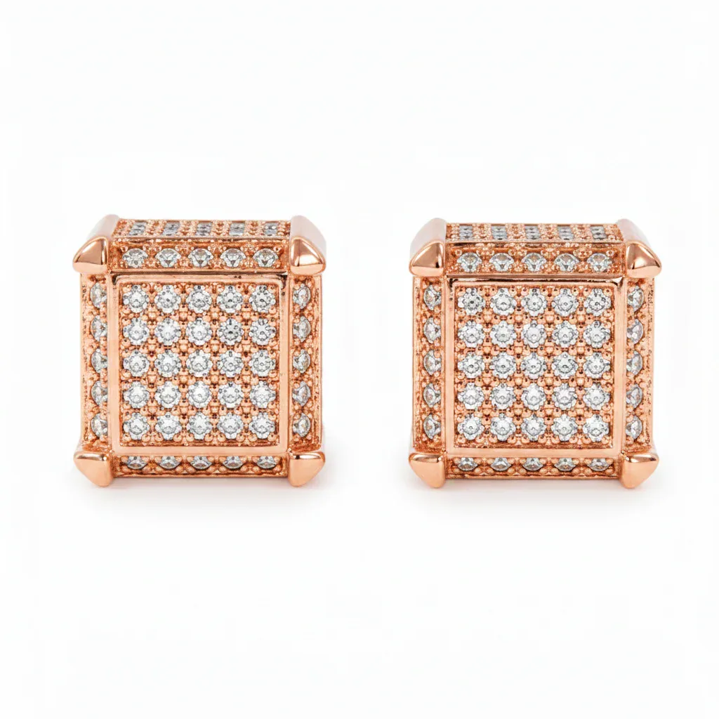 RINA - For Him FACTORY Majestic Cube Diamond Earrings 10860 in Rose Gold – Earrings