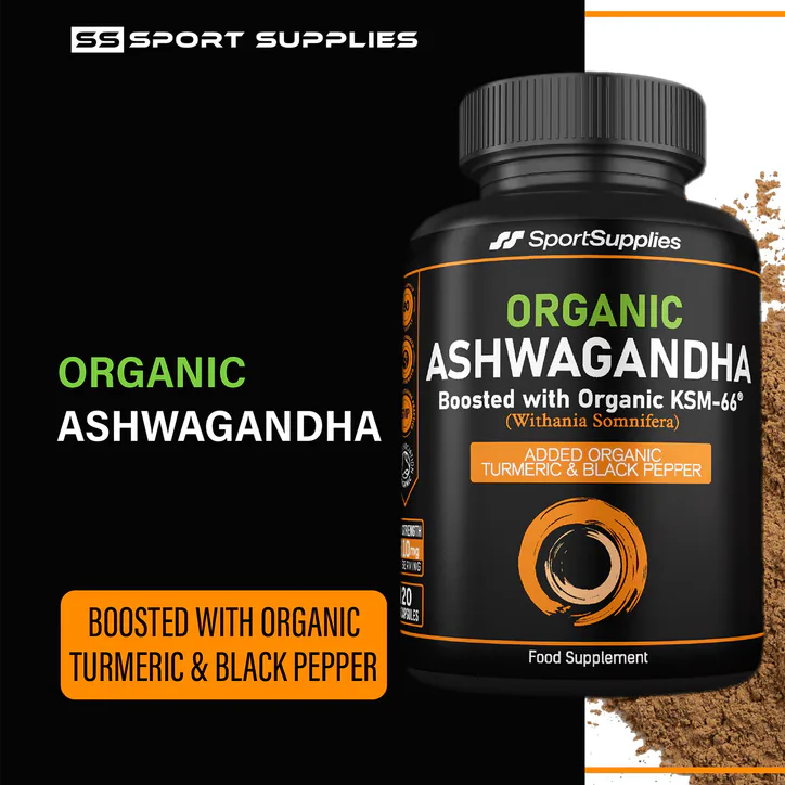 SS Sport Supplies Organic Ashwagandha boosted with KSM-66, Turmeric, Ginger and Black Pepper detail 3