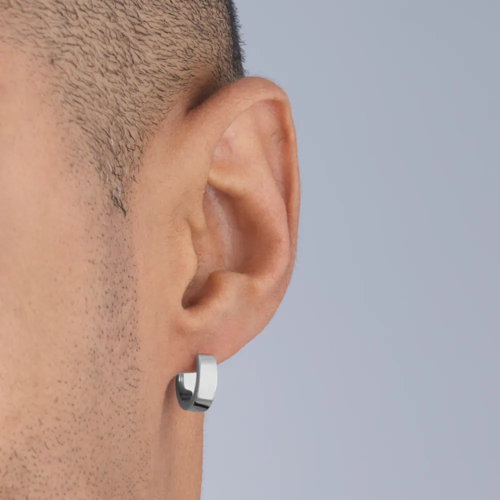 For Him Sterling Silver Mens Wide Huggie Hoop Earrings detail 2
