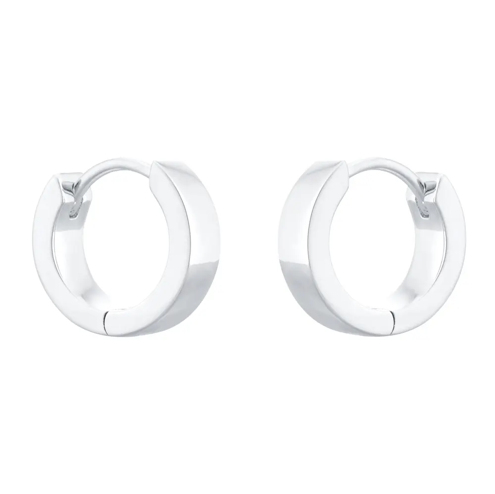 For Him Sterling Silver Mens Wide Huggie Hoop Earrings detail 3