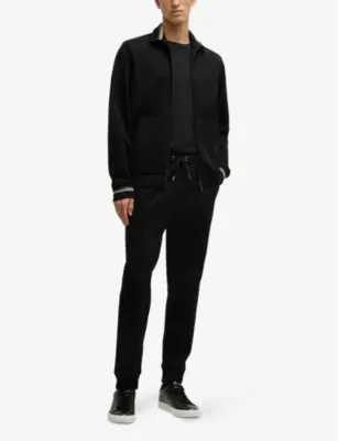 BOSS Drawstring-waist slim-fit tapered-leg cotton-jersey jogging bottoms detail 2