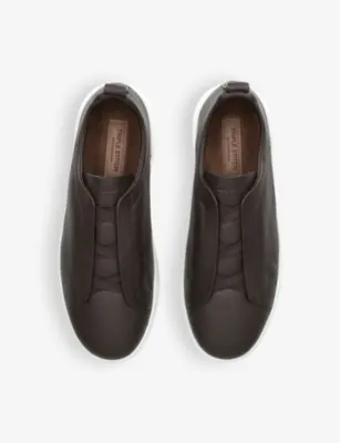 ZEGNA Triple Stitch Secondskin Shearling Leather Low-Top Trainers - EUR 44 / 10 UK MEN in BROWN/OTH, additional product view 2
