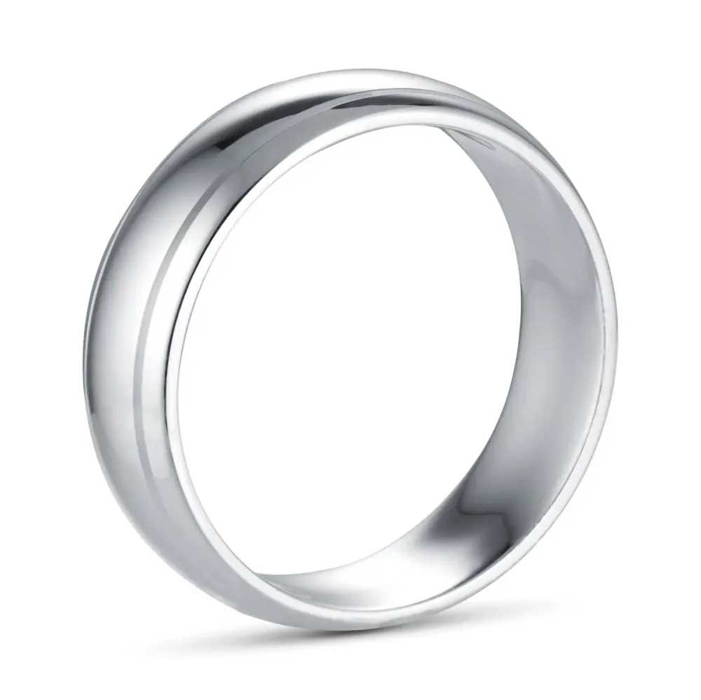 For Him 6mm D Shape Standard Polished Finish With Grooves Wedding Ring In 9 Carat White Gold detail 2