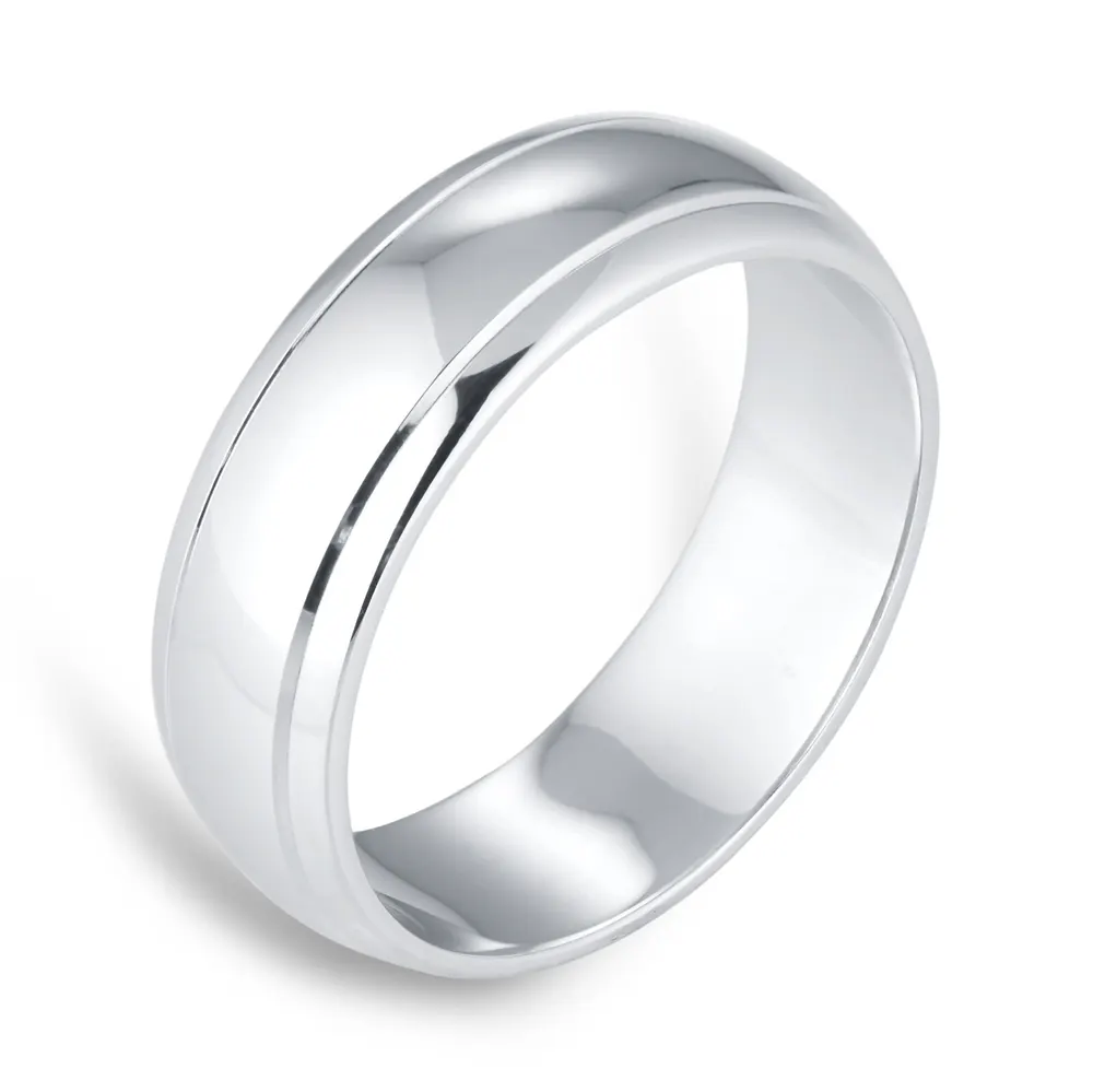For Him 6mm D Shape Standard Polished Finish With Grooves Wedding Ring In 9 Carat White Gold detail 3