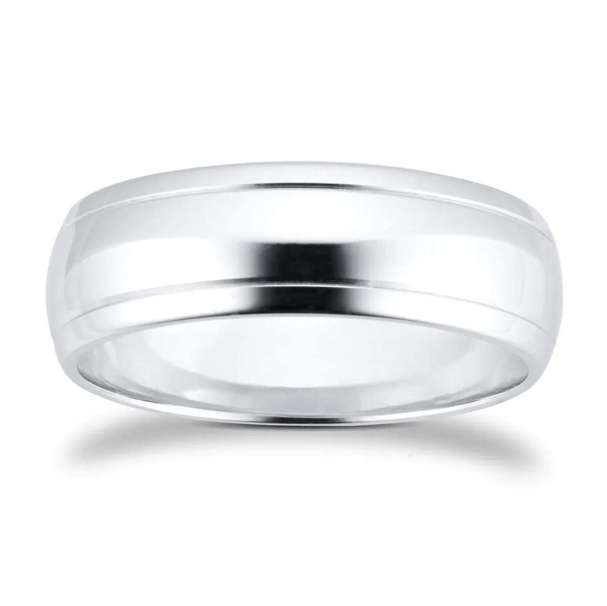 For Him 6mm D Shape Standard Polished Finish With Grooves Wedding Ring In 9 Carat White Gold