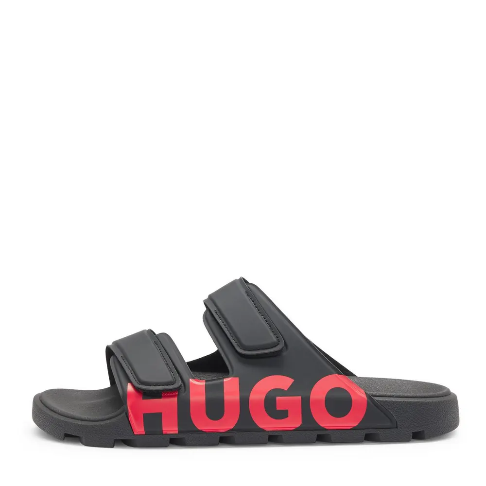 Hugo Mens HUGO Signature Logo Sandals with Adjustable Straps (Evander) in Black 001, additional product view 2
