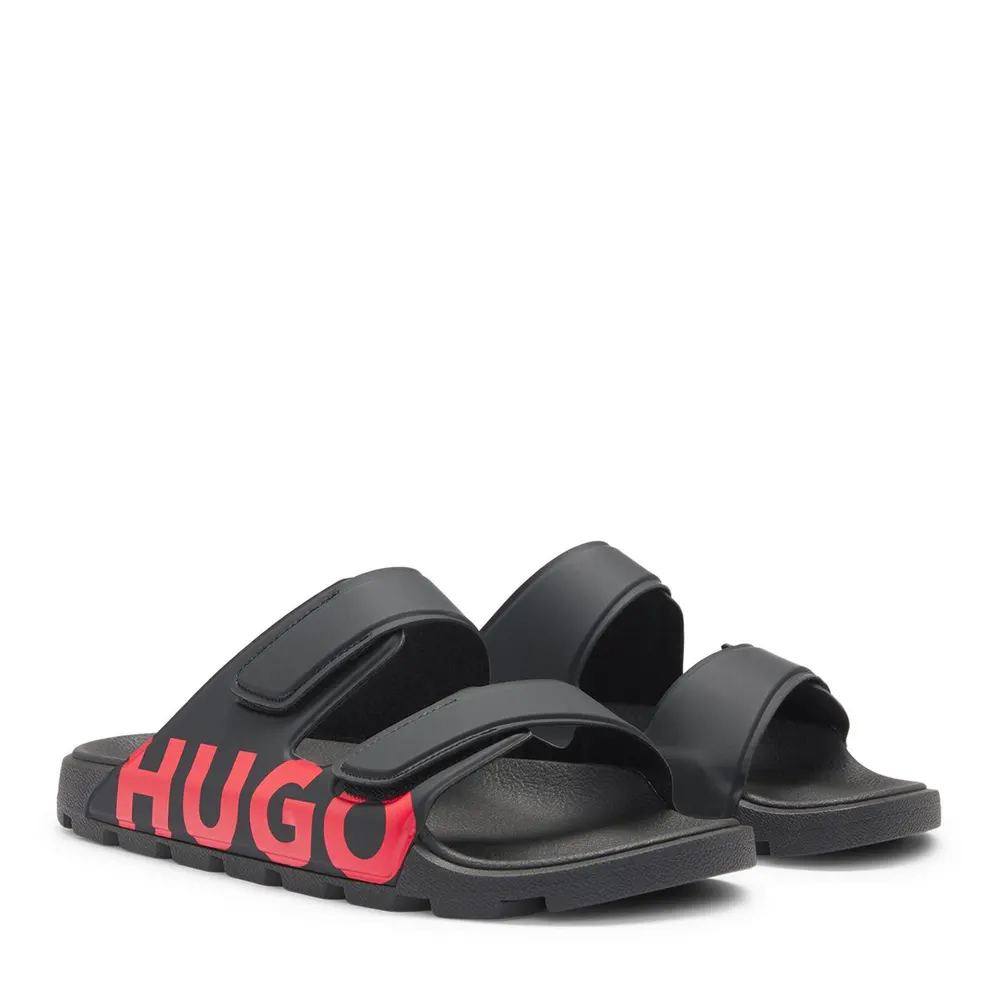 Hugo Mens HUGO Signature Logo Sandals with Adjustable Straps (Evander) in Black 001, additional product view 3