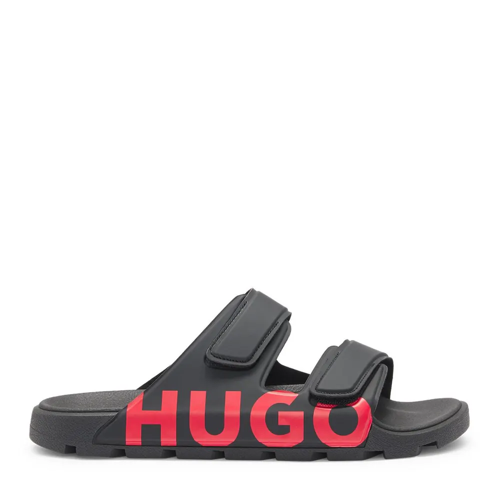 Hugo Mens HUGO Signature Logo Sandals with Adjustable Straps (Evander) in Black 001 – Footwear