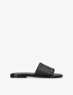 BOTTEGA VENETA Elio Leather Woven Slides - EUR 43 / 9 UK MEN in BLACK – Mens | Sandals | Sliders & flip flops