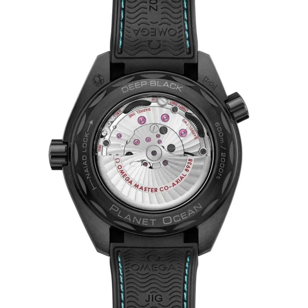 Omega Seamaster Planet Ocean 600M 45.5 mm Mens Watch Black Ceramic on Rubber Strap Blue detail 2