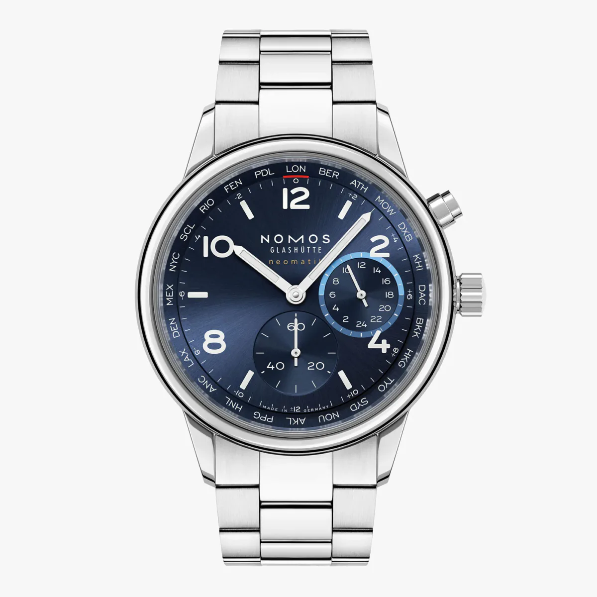 NOMOS Glashutte Club Sport Neomatik Worldtimer 40mm Mens Watch Blue
