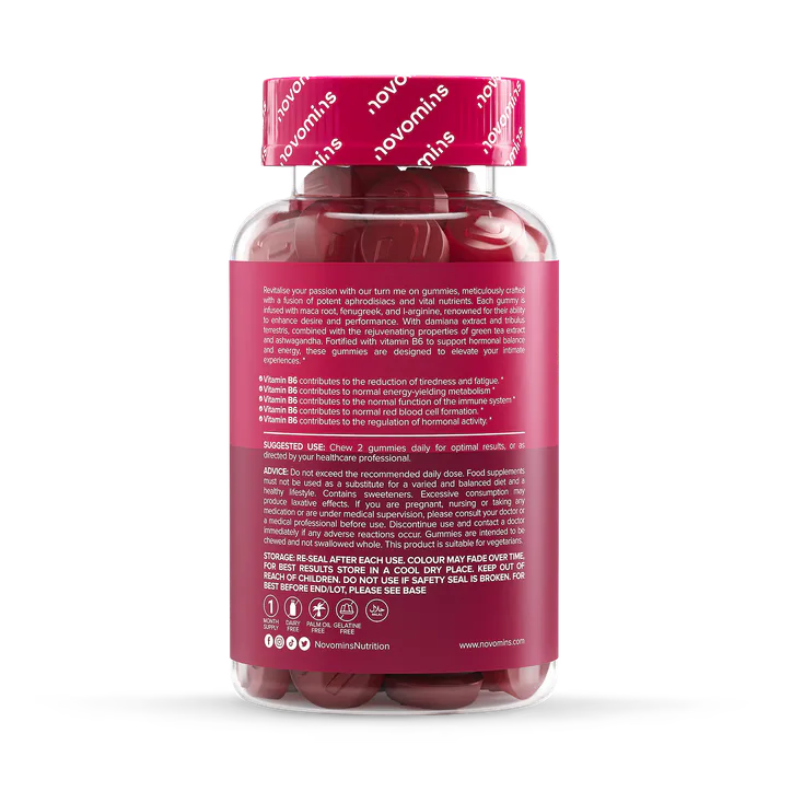 Novomins Libido Turn Me On Raspberry & Peach Flavoured 60 Gummies detail 2