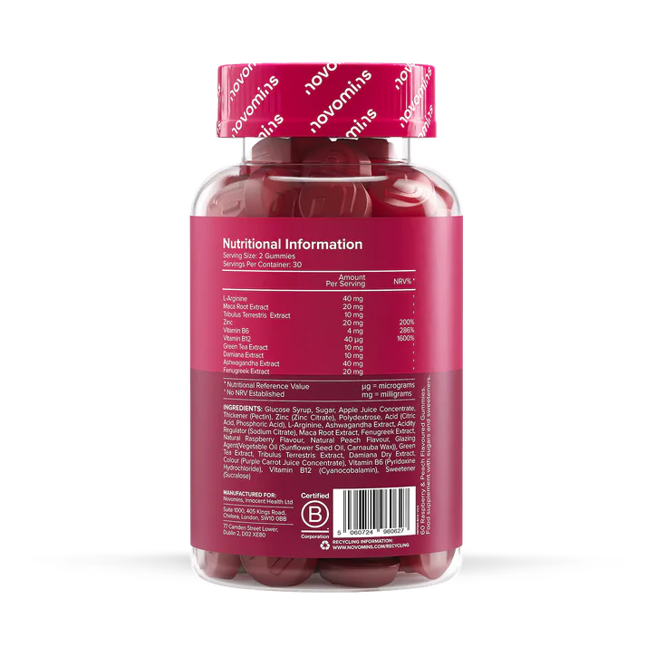 Novomins Libido Turn Me On Raspberry & Peach Flavoured 60 Gummies detail 3