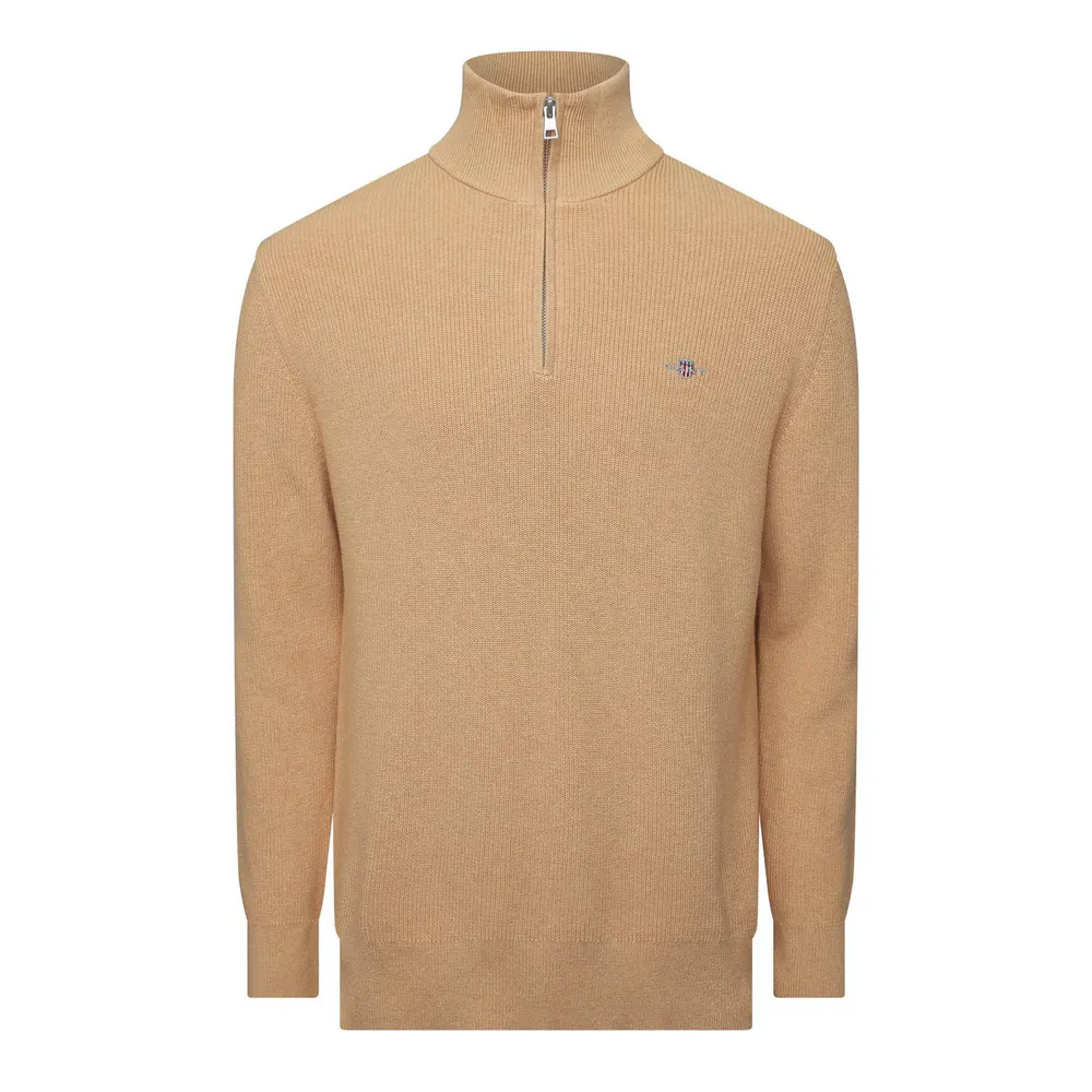 Gant Men's Cotton Merino Ribbed 1/4 Zip Fleece Top