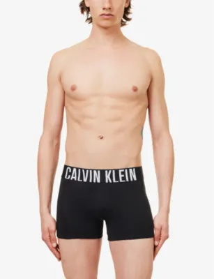 CALVIN KLEIN Logo-waistband pack of three cotton-blend trunks detail 2