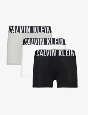 CALVIN KLEIN Logo-waistband pack of three cotton-blend trunks