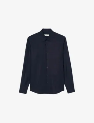 SANDRO Classic-Collar Slim-Fit Stretch Cotton-Blend Shirt - Noir / Gris detail 2