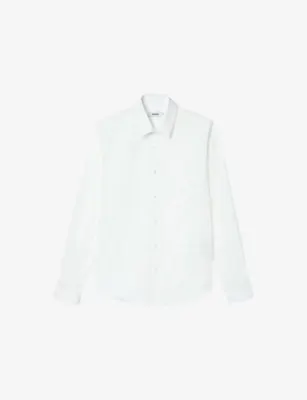 SANDRO Classic-Collar Slim-Fit Stretch Cotton-Blend Shirt - Noir / Gris