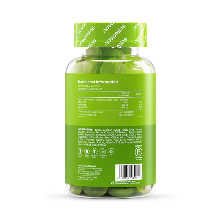 Novomins Apple Cider Vinegar 1000mg Apple Flavoured 60 Gummies detail 3