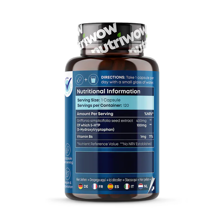 Nutriwow 5HTP Capsules - High Strength 5-HTP 100mg from Griffonia Seed Complex - 120 Vegan Capsules detail 3