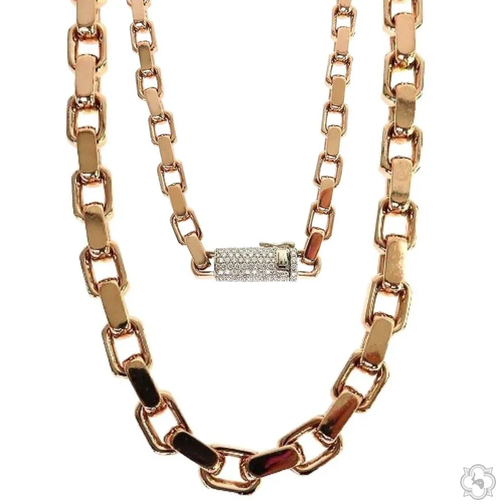RINA - For Him CUSTOM Anchor Cable Link Chain With Barrel Diamond Lock 68869 in Rose Gold – Chain