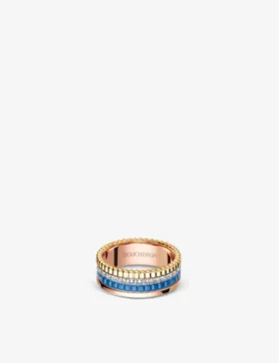 BOUCHERON Quatre Blue Edition 18ct rose-gold, yellow-gold, white-gold, ceramic and 0.24ct diamond ring - 59mm