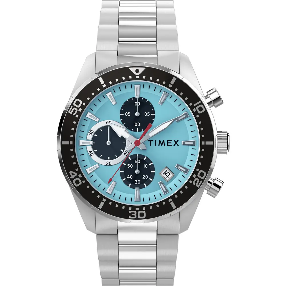 Timex Men's Trend Chrono Analogue Quartz Watch in Silver/Blue – Accessories