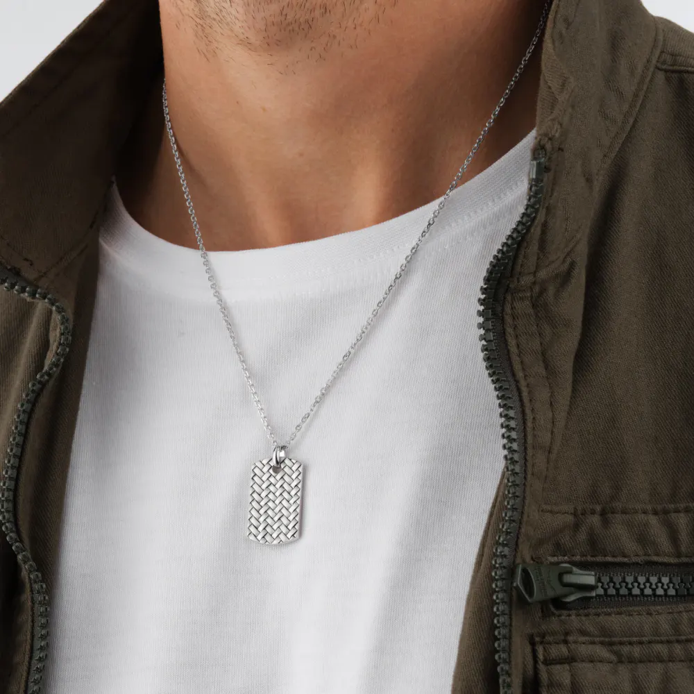 For Him Sterling Silver Dog Tag Necklace detail 2