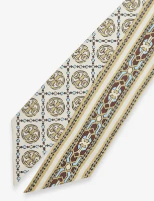 TORY BURCH Monogram Deco Ribbon Silk Tie in Ivory Deco T Monogram, additional product view 2