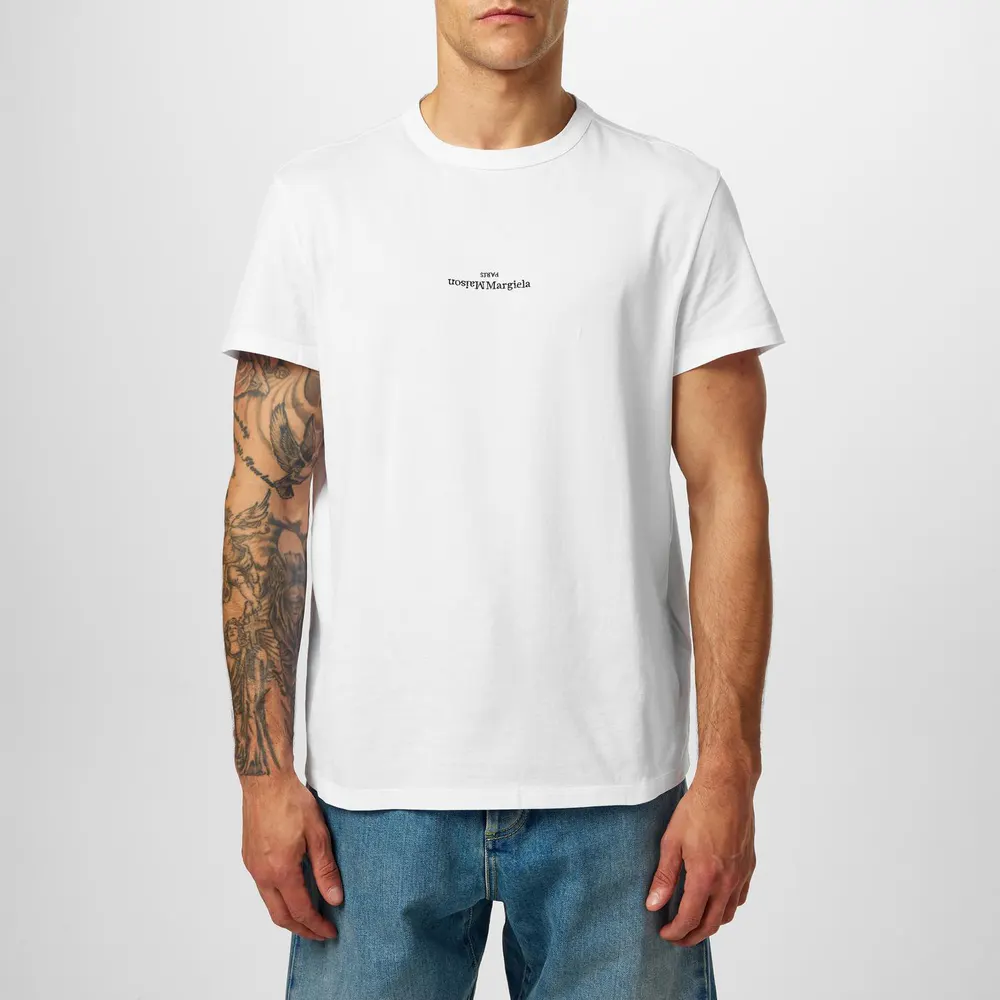 Maison Margiela Distorted Logo T-Shirt in White/Black – Clothing