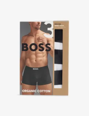BOSS ONE x David Beckham Logo-Waistband Pack of Three Stretch-Cotton Trunks - BLACK detail 2