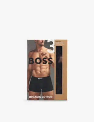 BOSS ONE x David Beckham Logo-Waistband Pack of Three Stretch-Cotton Trunks - BLACK