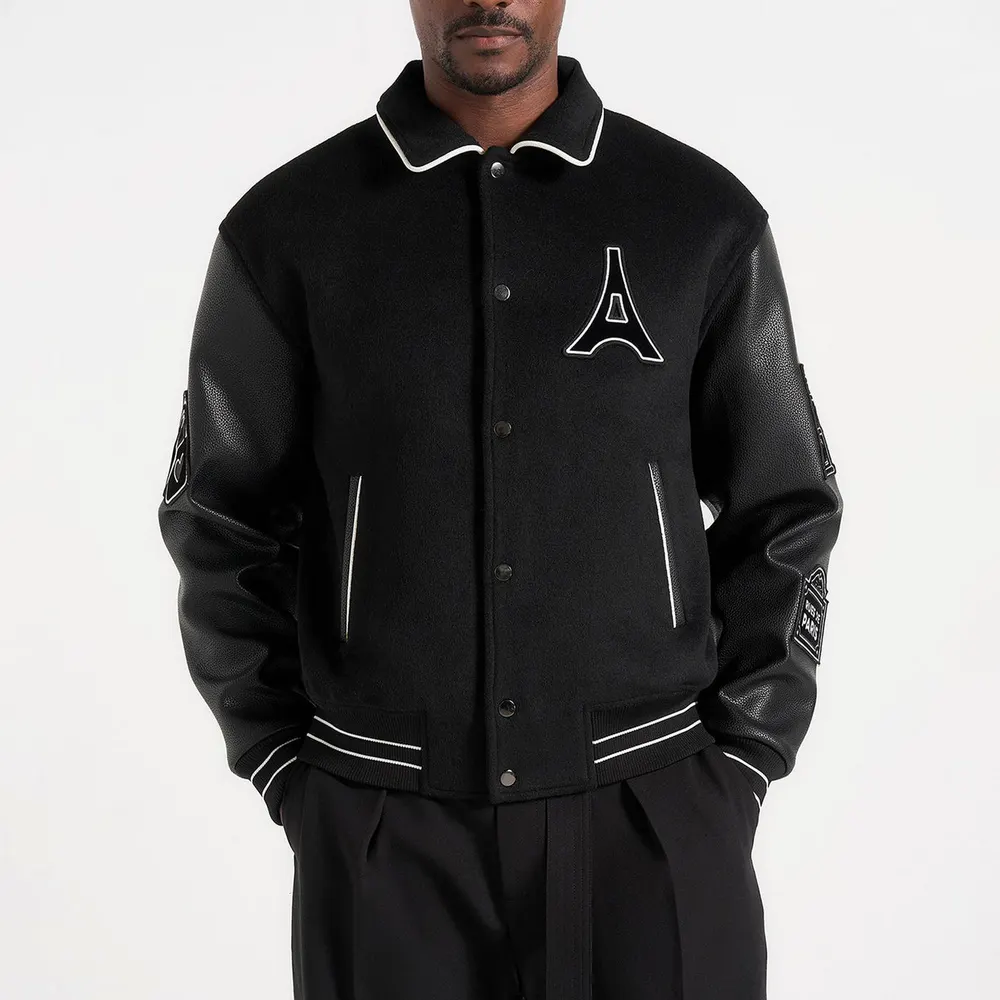 Maniere De Voir Mens Mona Lisa Wool Blend Varsity Jacket detail 3