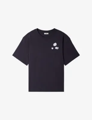 SANDRO Flower-Print Cotton T-Shirt - NAVY BLUE