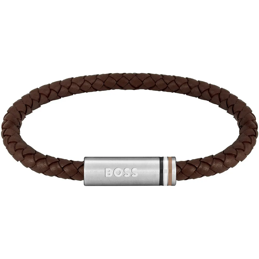Boss Men's Ares Single Magnetic Closure Single-Wrap Leather Bracelet