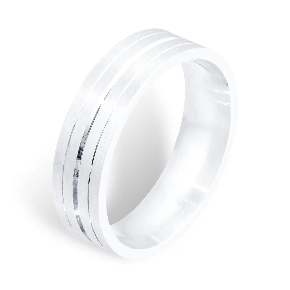 For Him Platinum 6mm Flat Fancy Wedding Band detail 3