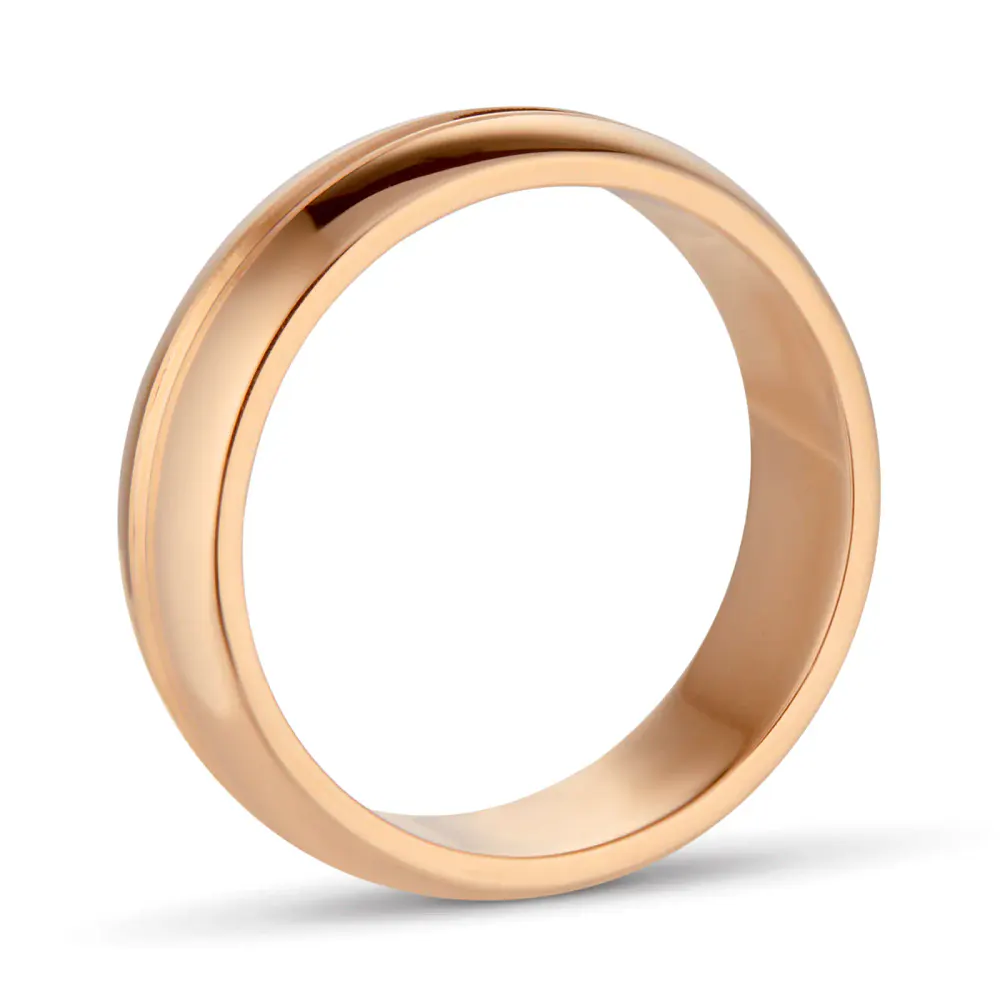 For Him 6mm D Shape Heavy Grooved Polished Finish Wedding Ring In 18 Carat Rose Gold detail 2