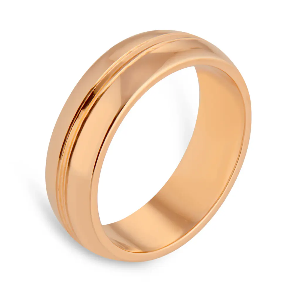 For Him 6mm D Shape Heavy Grooved Polished Finish Wedding Ring In 18 Carat Rose Gold detail 3