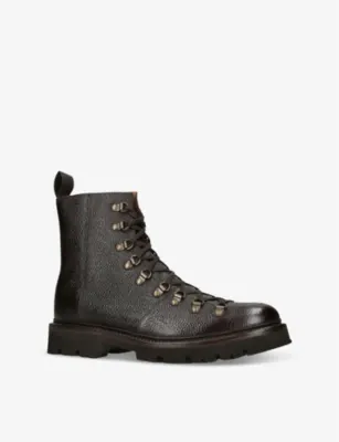 GRENSON Brady lace-up flat leather ankle boots - EUR 44 / 10 UK MEN in Dark Brown, additional product view 3