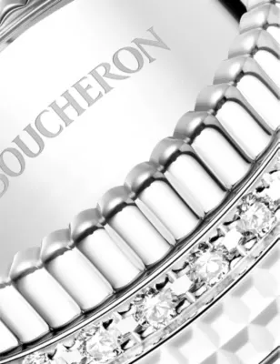 BOUCHERON Quatre Double White Edition large 18ct white-gold, white hyceram and 0.52ct round-brilliant cut diamond ring - N.5 detail 2
